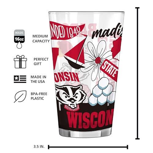 Image of Logo Brands NCAA 16 oz Pint Glass - Durable Glass With Bold Team Color- Chip-Resistant Rim Drinkware For Fans, Tailgates, Home Bars & Everyday Use