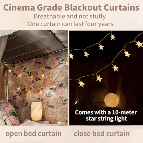 Cortinas con luces para cama con dosel en habitaciones infantiles y compartidas 2