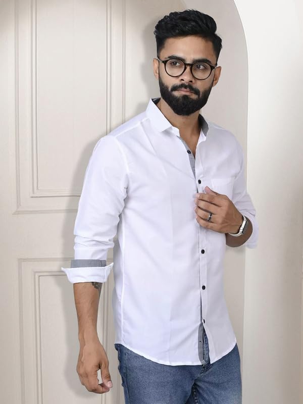 Image of Pinkmint Shirt for Men Cotton Soild Shirt & Spread Collar Long Sleeve Shirt Formal, Travelling