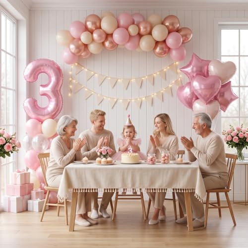 Image of TONIFUL 3rd Birthday Balloons Kit 40 Inch Pink Large Number 3 Foil Balloon