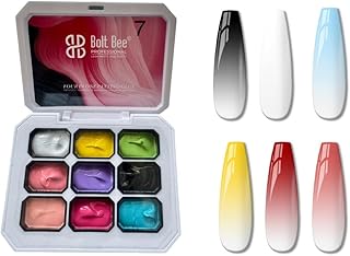 Bolt Bee Professional 9-Color Patting Gel Set for Ombre and Aura Nails, Soak-Off UV LED Nail Art Kit with Gradient Effects, Salon Quality (White, Yellow, Green, Pink, Purple, Black, Nude, Red, Sky Blue(7))-picture-15