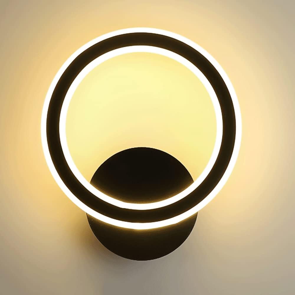 HXYSXHJUO Wall Mounted Lamp Black Metal Ring Acrylic Shade Light Slim Modern LED Sconce for Bedroom Bedside Living Room Study Corridor Entryway Restaurant Lantern(Tricolor l