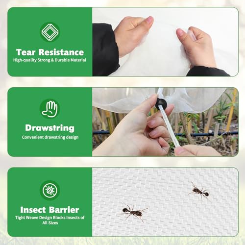 Evoio Fruit Tree Netting Bags with Drawstring, 4PCS Blueberry Bush Netting Cover,Mesh Garden Bag for Tomato Vegetables Peach Fruit Trees Flower Garden Protection Plant Covers (4 * 4.6 FT) - Thumbnail 4