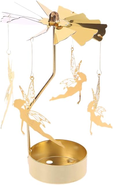 Baiyao Angel Spinning Rotary Carousel Metal Tea Light Candle Holder Center Candelabrum Golden Iron Pillar Candle Holders Candlestick Christmas/Wedding/Home Table Decor