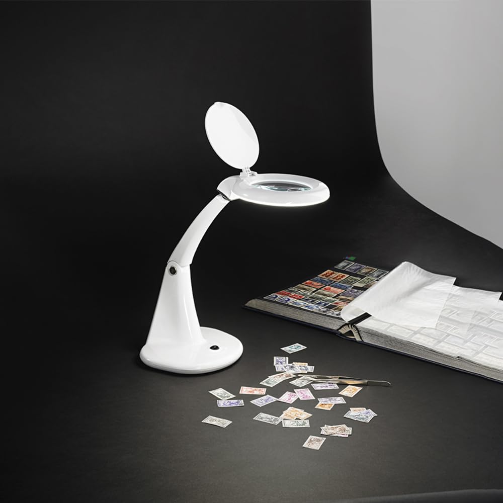 PERENZ Lampada da scrivania orientabile con Led 6.5W e Lente di ingrandimento 3 + 12 Diottrie Misure LxHxP 15x40x17 cm