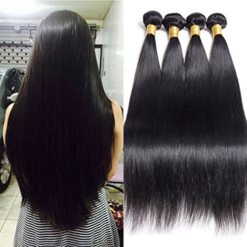 Unprocessed Brazilian Virgin Hair Extensions 9A Straight Hair Bundles Remy Human Hair Natural Color (16 18 20)