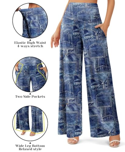 JZC Women's Palazzo Lounge Pants Casual Wide Leg Pants High Waist Flowy Toursers with Pockets