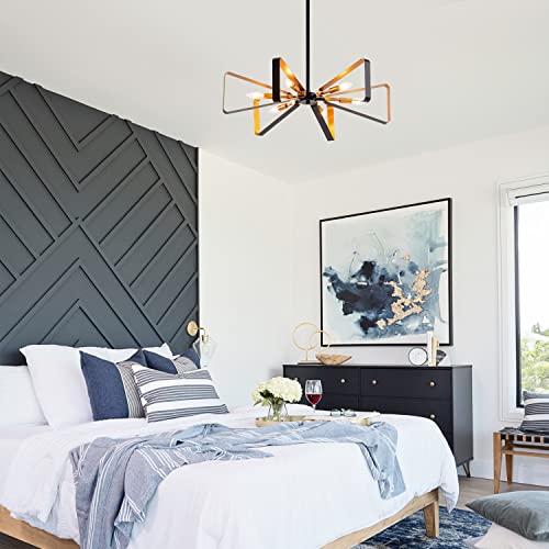 Viluxy Contemporary Hanging Chandelier Lighting Fixture Matt Black And Brass Finish Mid-Century Geometric Pendant Lighting For Dining Room, Kitchen , Living Room 6-Light #TOP6