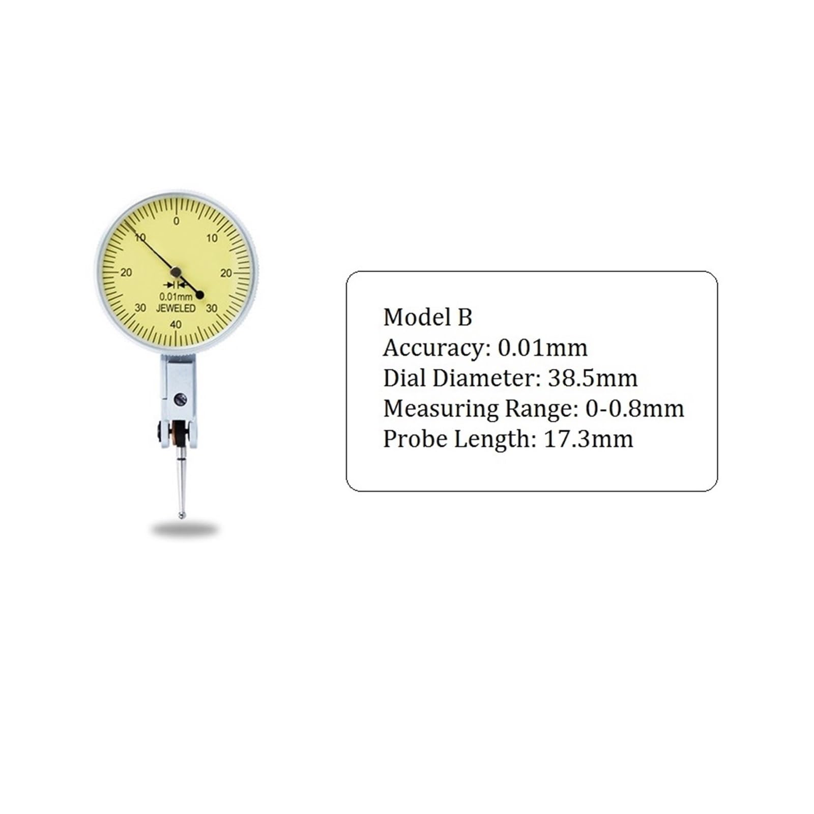 Indicador de Dial apalancamiento 0.001mm, 0-0,8mm, eje medición, prueba analógica, herramientas instrumento calibre analógico profesional,Calibración precisa(Model B)