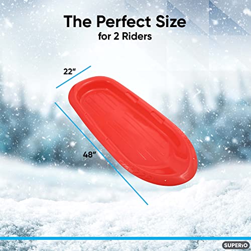 Superio Toboggan Snow Sled For Kids And Adults, 48" Heavy Duty Plastic Slider With Handles And Hole For Pull Ropes- Kid And Adult Winter Fun (Red-48) #TOP1