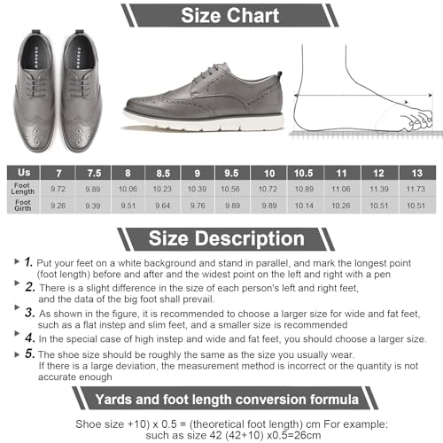 Image of CGRRBW Mens Dress Shoes Casual Oxford Shoes Dress Sneakers Comfortable Business Wingtip Brogue Office Shoes NJXM01-GREY-10.5