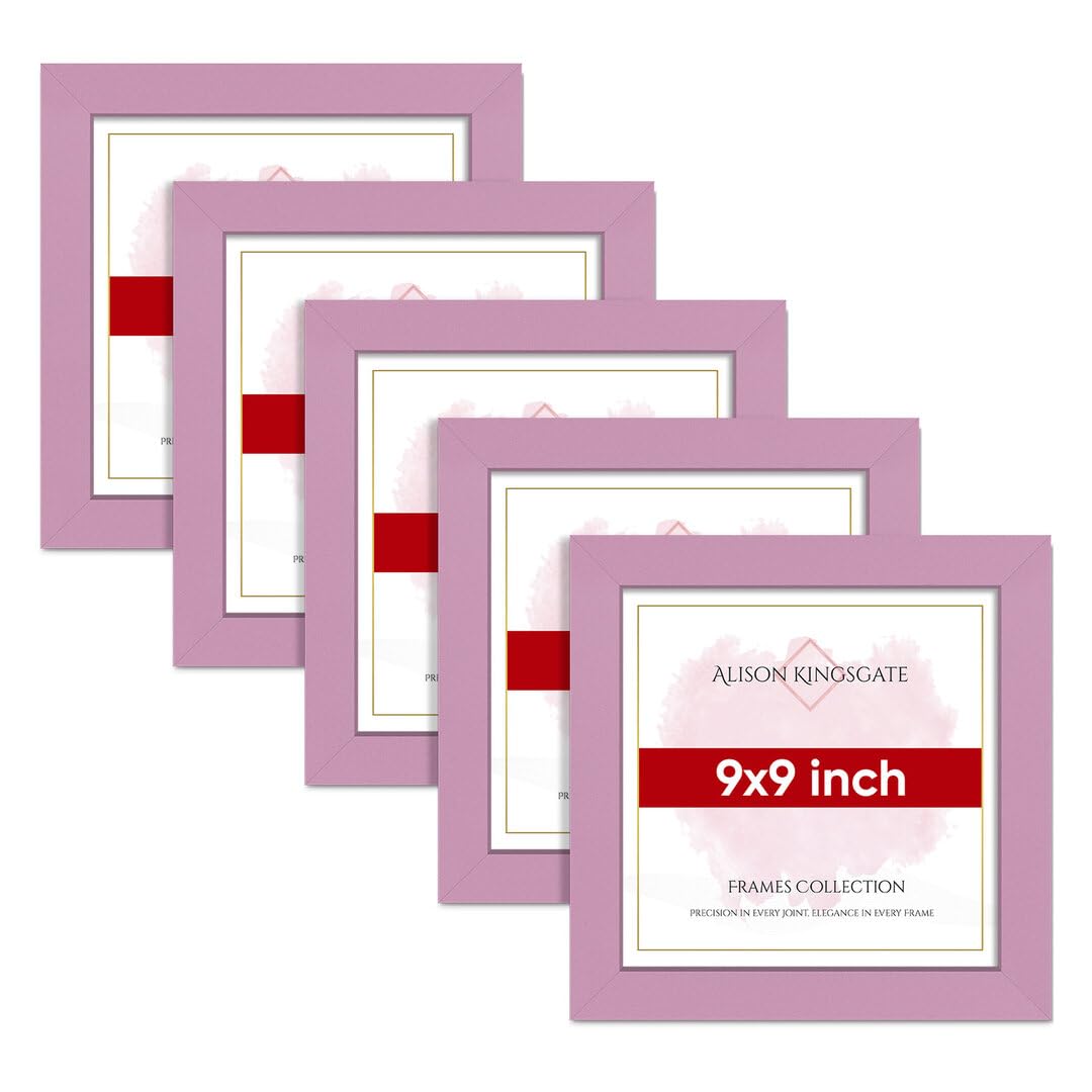 Alison Kingsgate Modern 9X9 PINK Photo Frame Pack of 5-Engineered Wood Picture Frames with Shatterproof Perspex - Ideal for Artwork-Wall Mount or Tabletop - Multiple Sizes & Colours Available — image 1