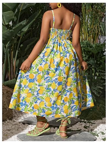 Girl's Lemon Graphic Cami Dress Spaghetti Strap Sleeveless Flowy Vacation Sundress2