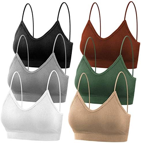 selizo Padded Bralettes for Women, 6 Pcs Sports Bras for Women Pack, V Neck Cami Bando Bra for Women Girls, M-L