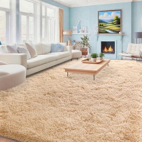 Area Rugs 10x14 Living Room, Large Fluffy Area Rugs for Bedroom, Soft Carpet Shag Kids Room Rug, Non-Slip Fuzzy Rugs Indoor (Light Tan, 10ft x 14ft)