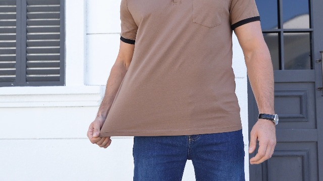 Polo masculino de verano con puños contrastantes y cuello, casual, de manga corta y tres botones, con bolsillo miniatura 6
