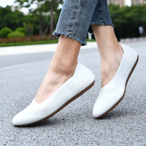 Image of Puxowe Women's Ballet Flats Breathable Knit Slip On Comfortable Round Toe Walking Shoes with Arch Support Insole for Work