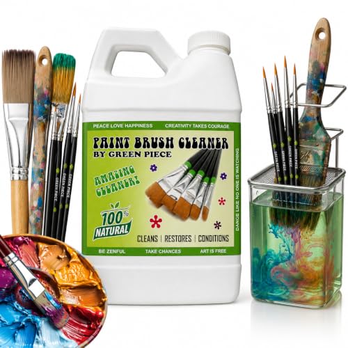 Image of Green Piece Paint Brush Cleaner & Restorer - 100% Natural, Non-Toxic Formula - Made in USA - Cleans Wet or Dry Paint - Safe for Hands - Works on Acrylic, Latex, Oil & Shellac - 64 Oz (Half Gallon)