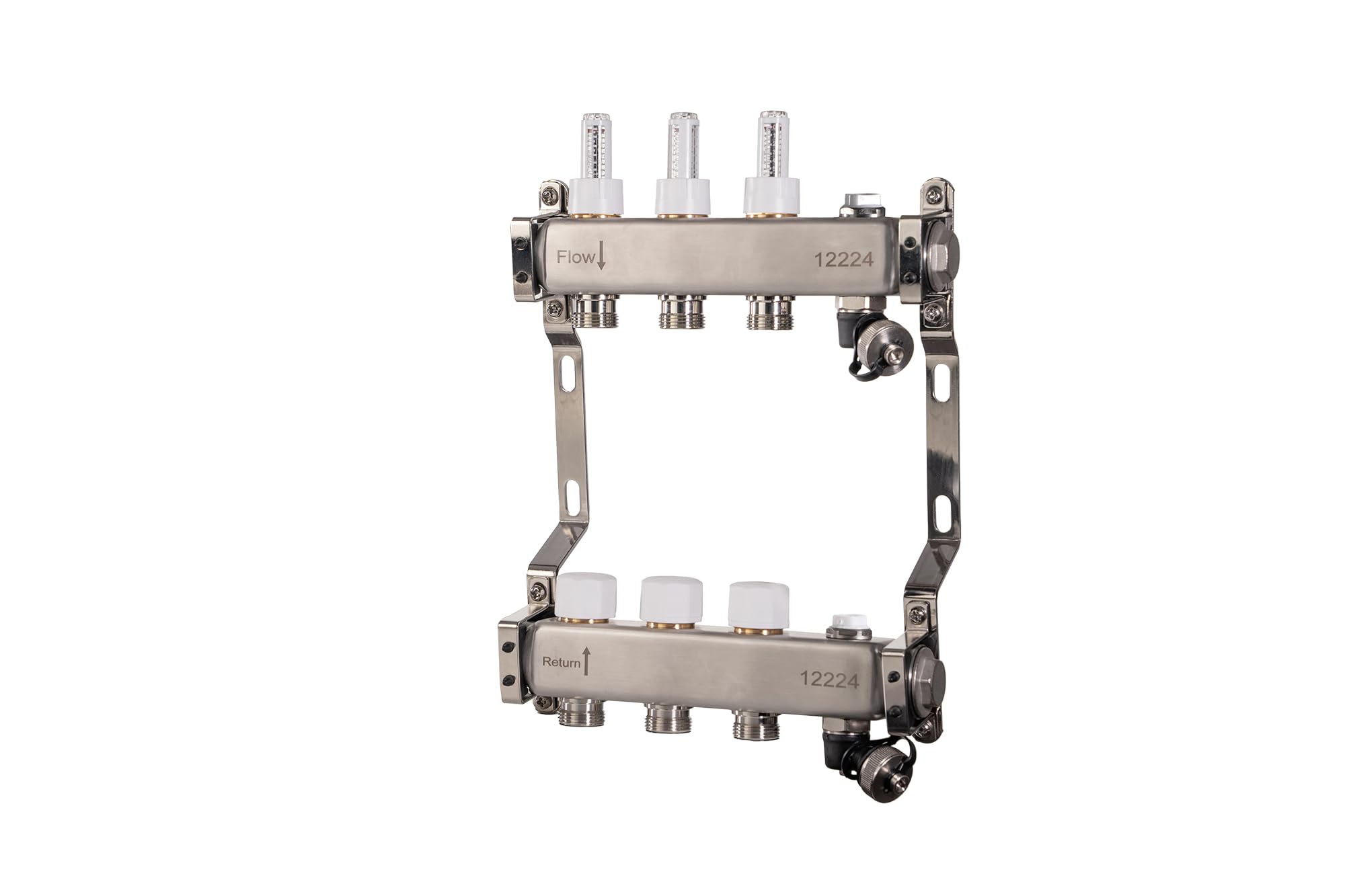 EverHeat Water Underfloor Heating Manifold – Multi-Port Distribution Unit with Flow Meters, Valves & Gauges, Central Control System for Radiant Floor Heating Zones 3 Port/No