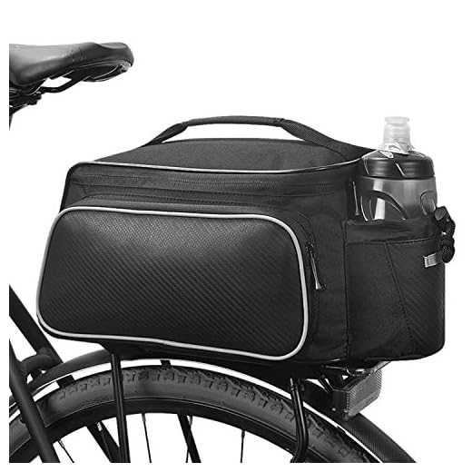 BLUETOP Bicycle Rear Seat Rack Trunk Bag Bike Cargo Bag Cycling Luggage Bag Shoulder Strap Bag Handbag Outdoor Travel Sports Bag| 3 Side Reflective Strip | Bottle Pocket | Strong Velcro Black