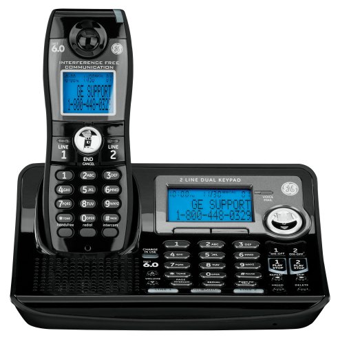 GE Dect 6.0 Digital Black 2-Line Cordless Single Handset Phone with Answering System (28165FE1)