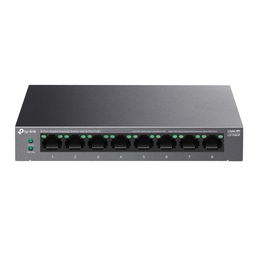 LS108GP 8-Port Gigabit Desktop Ethernet Switch with PoE+, 62 W PoE Budget, Metal Casing, Plug & Play, for IP Surveillance & Network Security Compatible with TP-Link-image-31