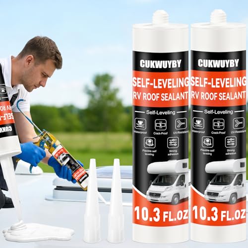 Image of 2 Pack RV Roof Sealant 30 Seconds Self Leveling RV Sealant | White Lap Sealant for RV Roofs,Camper Roof Sealant,Flexible,Waterproof & UV RV Caulking Sealant for Camper & Travel Trailers