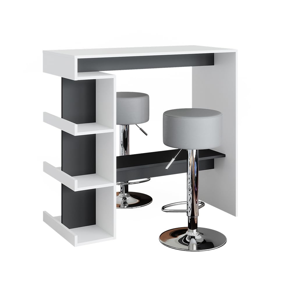 Vicco Set de Mesa de Bar Dana, Blanco/Antracita, 108 x 50 cm con 2 taburetes de Bar