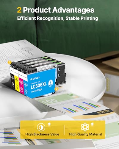 Image of LC506 LC506XL Ink Cartridges High Yield LC 506 XL Compatible with Brother LC506XL Ink Cartridges for Brother Printer MFC-J4355DW MFC-J4555DW MFC-J4557DW Printer (4 Pack, Black, Cyan, Magenta, Yellow)