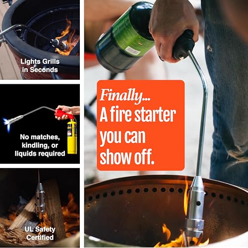 ROCKETFIRE Fire Starter Torch | Perfect Propane Torch Head, Grill Gun, Charcoal Torch | Compatible with Bernzomatic Propane & MAP/PRO Fuels | Stainless Steel Tri-Flame Tip | Fuel NOT Included | Green