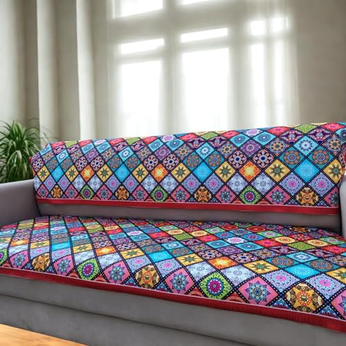 Image of Homerz Premium 'Surya Series' Sofa Cover | Stylish Sofa Protector | Net Fabric | Anti-Stain & Washable Slip Cover Exact Size Antislip (mn3, 5 (3+1+1) Seater, Seat Cover with Backrest)