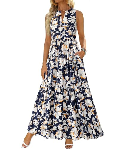 BTFBM Womens Summer Maxi Dresses 2025 Casual Sleeveless V Neck Loose Fit Floral Boho Dress Beach Long Sundress
