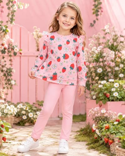 Image of Girls 2 Piece Outfits Toddler Girls Leopard Print T-Shirt and Leggings Set School Outfits Girl Clothes Fall Sets