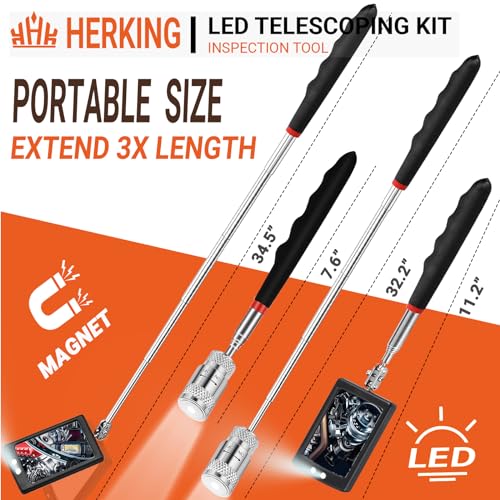 HERKING Mens Gifts for Him Telescoping Magnetic Pickup Tool with Telescoping Inspection Mirror, Unique Fathers Day Gifts for Men, Dad, Husband Boyfriend Birthday Gifts