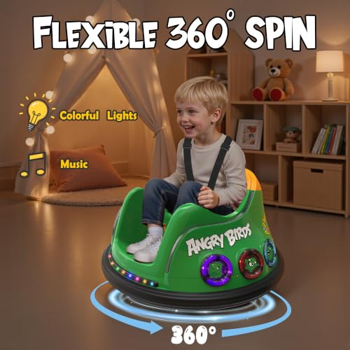 Image of ANPABO 12V Bumper Car for Kids, w /Remote Control, 360 Spin, Green