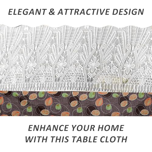 Image of Dakshya Industries 6 Seater PVC Waterproof Dining Table Cover 60x90 Inch | Floral Printed Washable Table Cloth with Lace Border