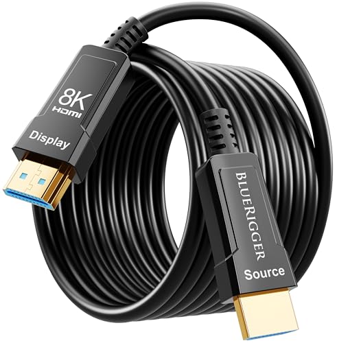 BlueRigger 8K Fiber Optic HDMI Cable 100FT (48Gbps, in-Wall CL3 Rated, 8K 60Hz, 4K 144Hz, HDCP 2.3, HDR10+) Ultra High Speed Long HDMI AOC 2.1 Cable - for Gaming, VR, HDTV, Monitor, PC