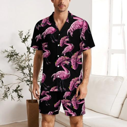 Beautiful Flamigos Lady Mens Pajamas Set Short Sleeve Sleepwear Summer Pjs Sets 2 Piece Loungewear Nightwear2