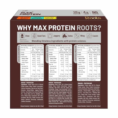 Image of RiteBite Max Protein Roots Assorted 10g Protein Bars (Pack of 6) | Made with Ghee & Jaggery | 4g Fiber | No Palm Oil | (270g)