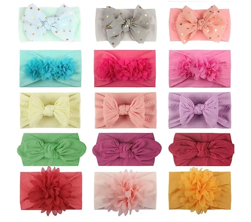 Fashion Alley Baby Headbands(MULTI DESIGNE) Stretchy Chiffon Hair Bows Hairbands Hair Wrap Hair Accessories for Baby Girls Newborn Infant Toddlers Kids (8 PCS)-image-47