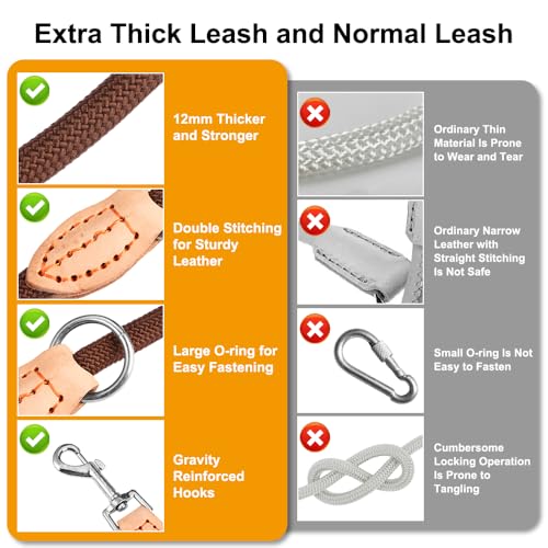 Hundeleine für Große und Mittelgroße Hunde, 2.1m x 1cm Verstellbare Doppelleine Rund, mit 2 Karabiner Führleine Hund, Robustem Nylon, Multifunktionale Dog Leash Adjustable für 2 Hunde (Braun)