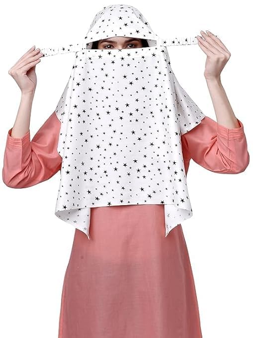 Cotton Short Scarf Cum Mask scarves Usable for vehicle Driver | White Printed Design | Universal Size | For Girl & Women | Breathable Sun Protection Light Weight-image-17