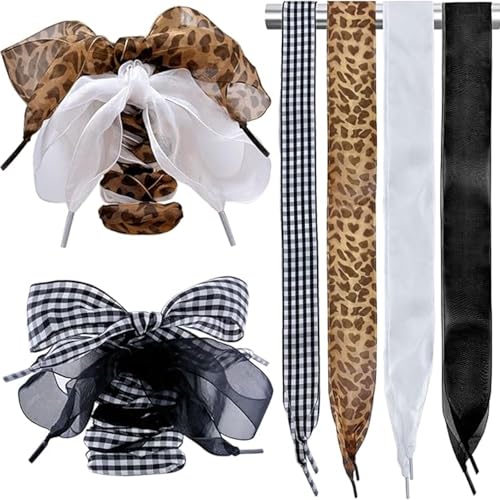 Floruvia 4 Paar Satin Schnürsenkel,Weiche Band Schuhbänder 120cm,Damen Mädchen Turnschuh Dekoration,Glitzer Schuhe Zubehör Sneaker Geschenk