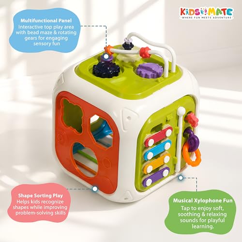 Image of Kidsmate Montessori 7-in-1 Activity Cube for Babies 12-18 Months | Sensory Busy Cube Toy for Toddlers | Shape Sorter Learning Toy | Fine Motor Skills Development | Educational Gift for Boys & Girls