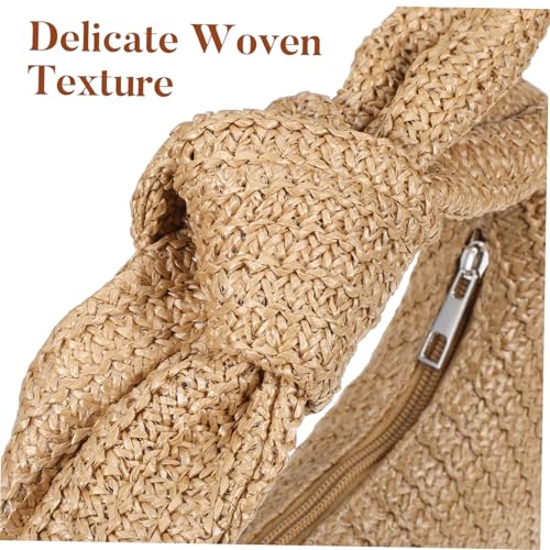 Beige Straw Handbag Bow Purse Polyester Clutch Bag for Women Trendy Beach Bag3