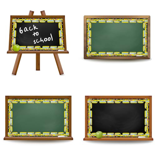 Image of Whaline 32.8 Ft School Bus Bulletin Board Borders Yellow Cartoon Bus Die-Cut Rolled Border Trim for Back to School Classroom Home Chalkboard Decoration