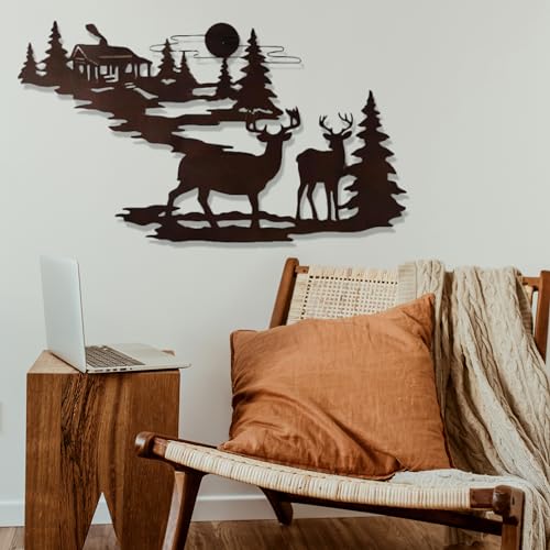 Metal-Wall-Art-Decor-by-Prime-Goods-Aesthetic-Room-Decor-Rustic-Retreat-Black-Metal-Wall-Decor-with-Woodland-Cabin-Deer-Great-Wall-Art-for-Living-Room-Bedroom-or-Outdoor-Living-Space Metal Wall Art Decor by Prime Goods Aesthetic Room Decor Rustic Retreat Black Metal Wall Decor with Woodland Cabin Deer Great Wall Art for Living Room Bedroom or Outdoor Living Space