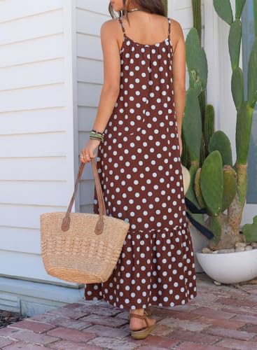 Image of Dokotoo Women Summer Dresses Scoop Neck Ruffle Flowy Boho Maxi Dress