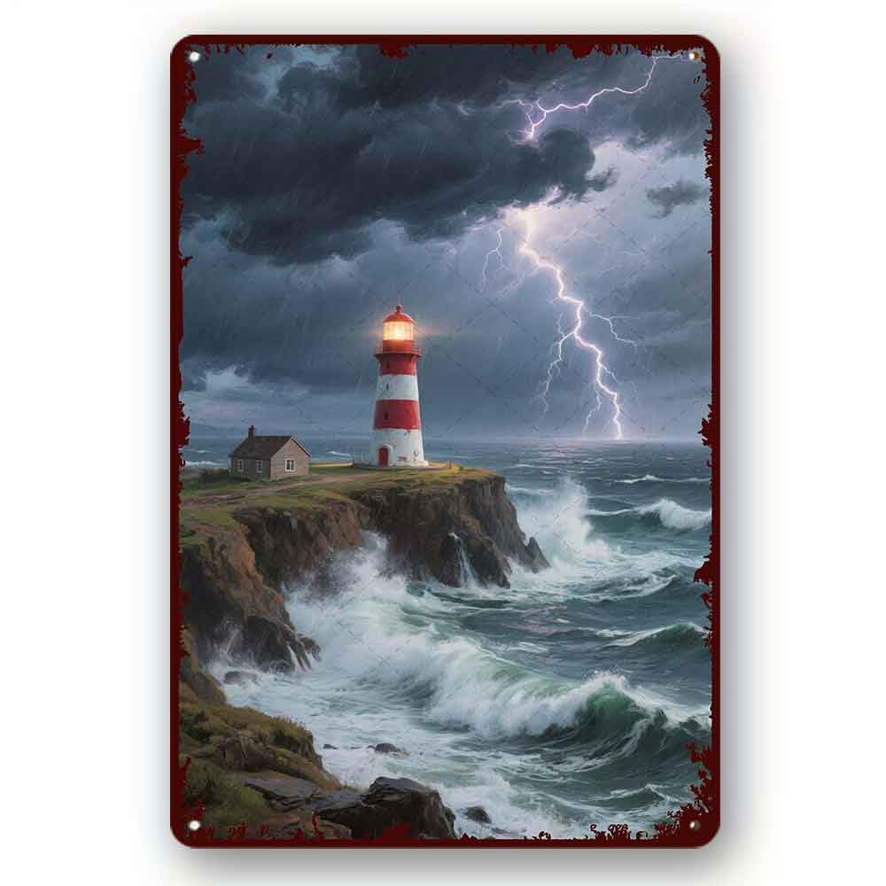 peiyeety Metal Tin Signs Vintage Funny Lighthouse in the storm Home Bathroom Club Bar Tin Sign Housewarming Gift 8x12 Inch