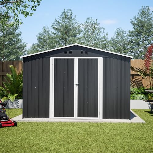 Image of YOPTO 10x12 FT Outdoor Storage Shed,Metal Shed W /Updated Frame Structure,Garden Shed W /Lockable Door,2 Air Vents & Sloped Roof,for Backyard,Patio,Lawn,Black